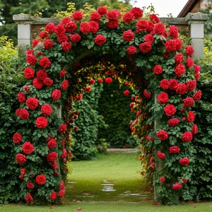 Роза плетистая Алый Триумф купить по цене от 319р. в интернет-магазине «Посадика» с доставкой почтой в в Сасовое и по всей России – [изображение №1].